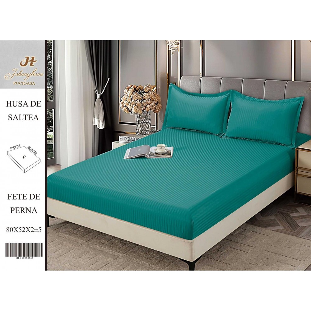 Husa de pat tip Damasc cu Elastic si 2 fete de perna, pat 2 persoane,180x200 cm+25cm, HSD5 HUSE FINET 180 X 200