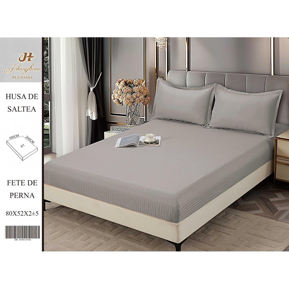 Husa de pat tip Damasc cu Elastic si 2 fete de perna, pat 2 persoane,180x200 cm+25cm, HSD6 HUSE FINET 180 X 200