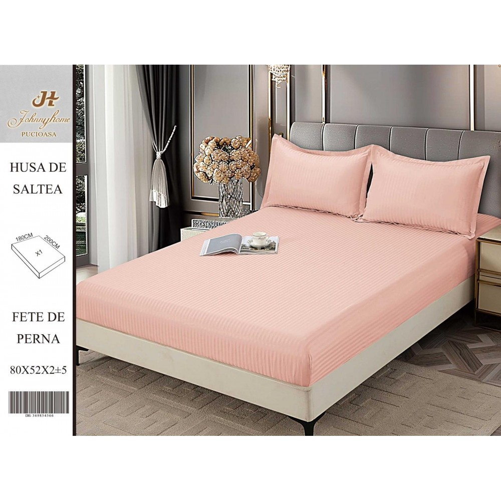 Husa de pat tip Damasc cu Elastic si 2 fete de perna, pat 2 persoane,180x200 cm+25cm, HSD8 HUSE FINET 180 X 200