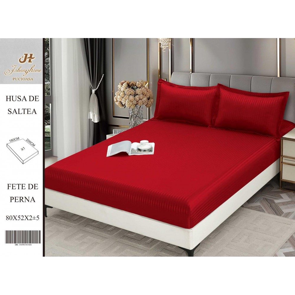 Husa de pat tip Damasc cu Elastic si 2 fete de perna, pat 2 persoane,180x200 cm+25cm, HSD10 HUSE FINET 180 X 200