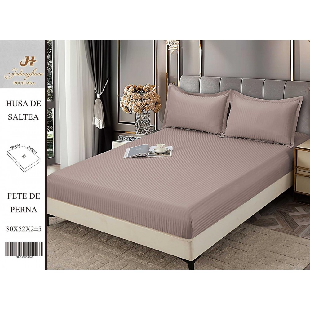 Husa de pat tip Damasc cu Elastic si 2 fete de perna, pat 2 persoane,180x200 cm+25cm, HSD12 HUSE FINET 180 X 200