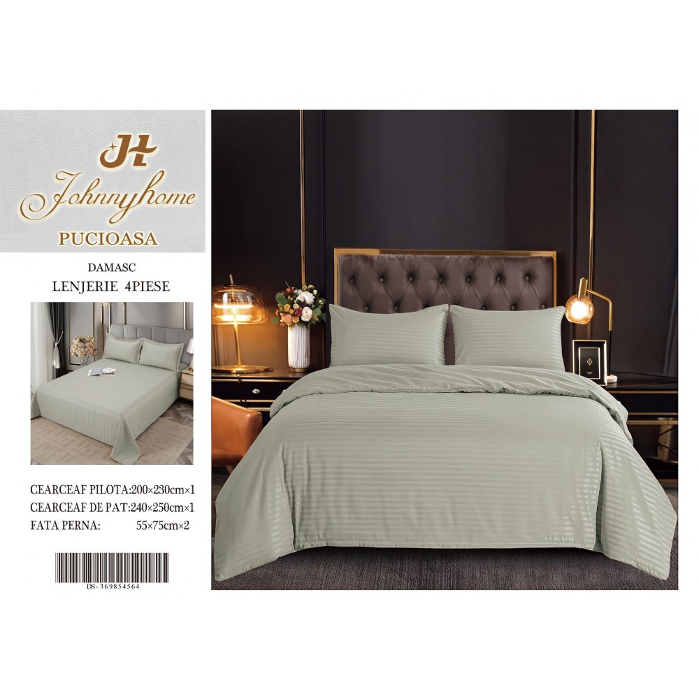 Lenjerie de pat 4 piese damasc, pentru pat de 2 persoane, cearceaf de pat fara elastic 240x240 cm LDMFE1