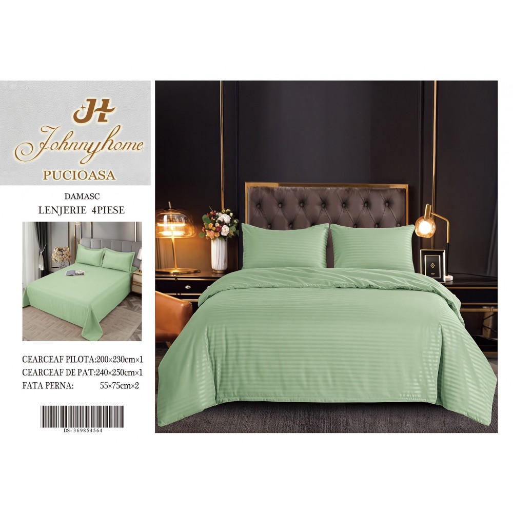 Lenjerie de pat 4 piese damasc, pentru pat de 2 persoane, cearceaf de pat fara elastic 240x240 cm LDMFE2 Lenjerii din damasc 4 piese
