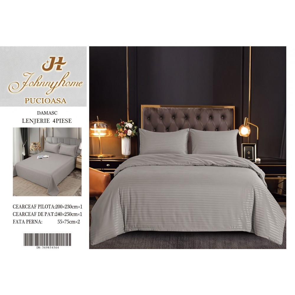 Lenjerie de pat 4 piese damasc, pentru pat de 2 persoane, cearceaf de pat fara elastic 240x240 cm LDMFE6 Lenjerii din damasc 4 piese