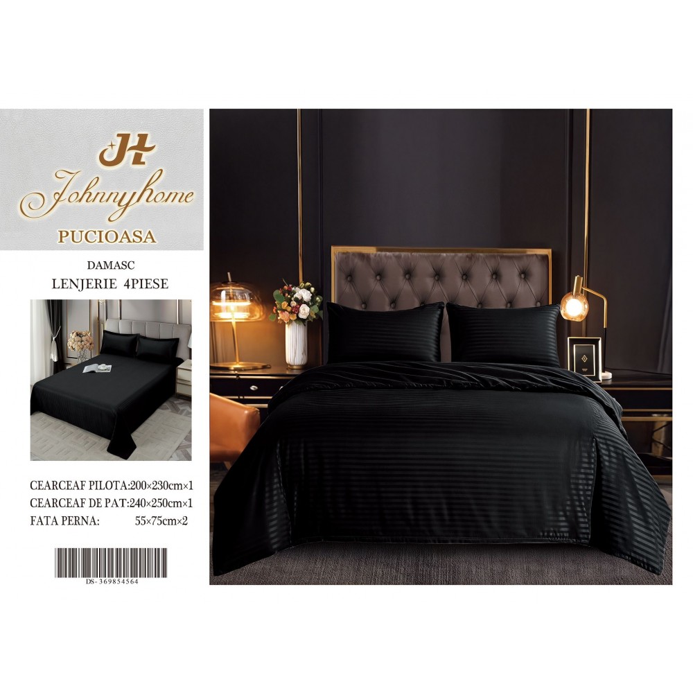 Lenjerie de pat 4 piese damasc, pentru pat de 2 persoane, cearceaf de pat fara elastic 240x240 cm LDMFE8 Lenjerii din damasc 4 piese