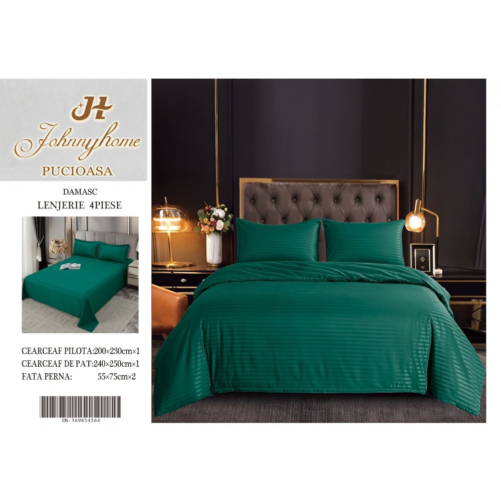 Lenjerie de pat 4 piese damasc, pentru pat de 2 persoane, cearceaf de pat fara elastic 240x240 cm LDMFE12 Lenjerii din damasc 4 piese