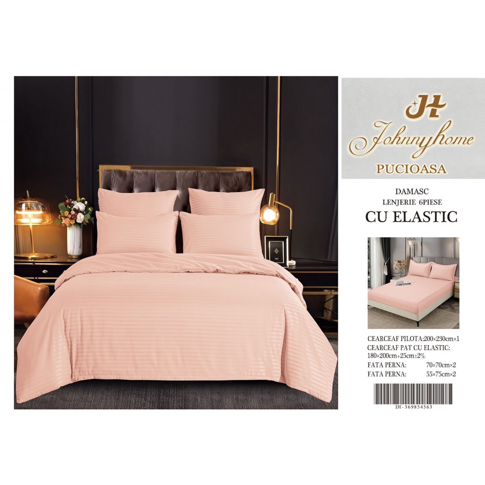 Set Lenjerie Eleganta Damasc din 6 piese cu elestic, Cearceaf de pat 180x200cm, LDM6PE9 LENJERII DIN DAMASC 6 PIESE CU ELASTIC
