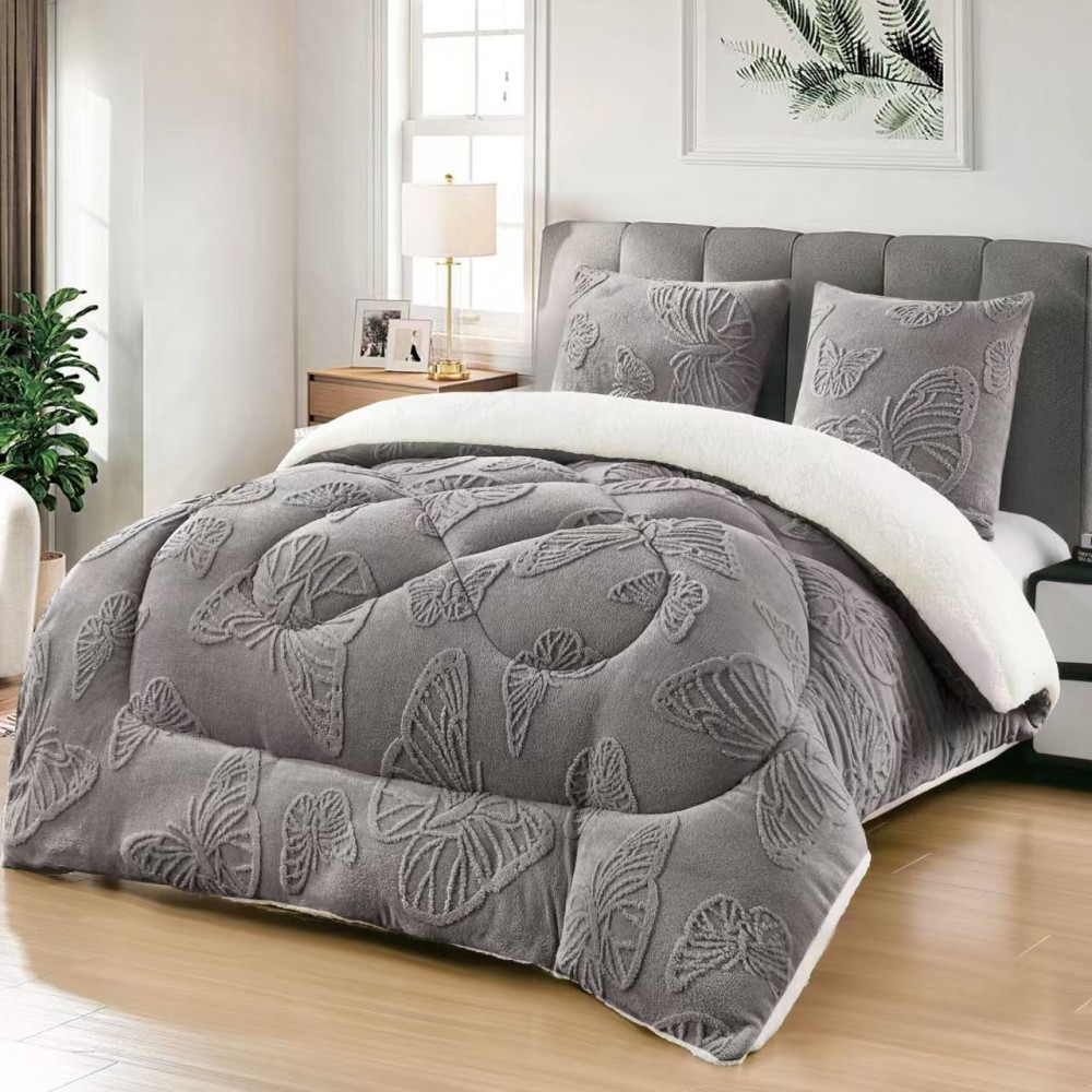 Pilota Cocolino gofrat 3D fluturi, cu blanita asortata, 200x230cm si 2 fete de perna 50x70cm,PFR4 PILOTE COCOLINO FLUTURI 3D IN RELIEF