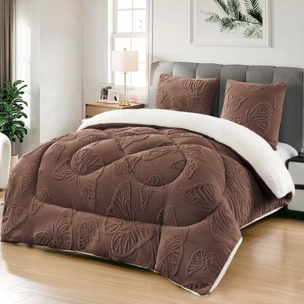 Pilota Cocolino gofrat 3D fluturi, cu blanita asortata, 200x230cm si 2 fete de perna 50x70cm,PFR12 PILOTE COCOLINO FLUTURI 3D IN RELIEF