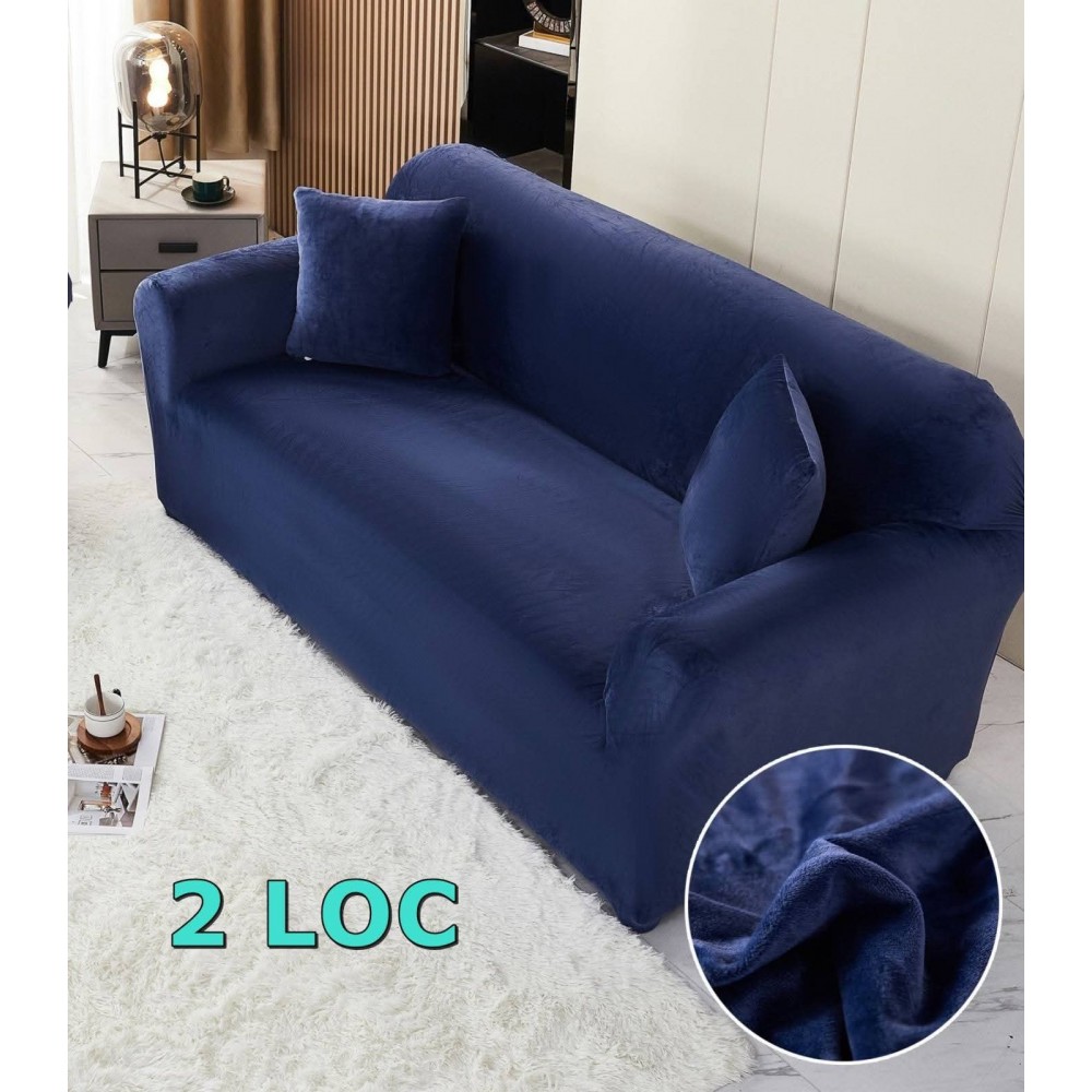 Husa de Canapea din Catifea 2 Locuri , BLEU MARIN HUSE ELASTICE CATIFEA FOTOLII,CANAPELE SI COLTARE