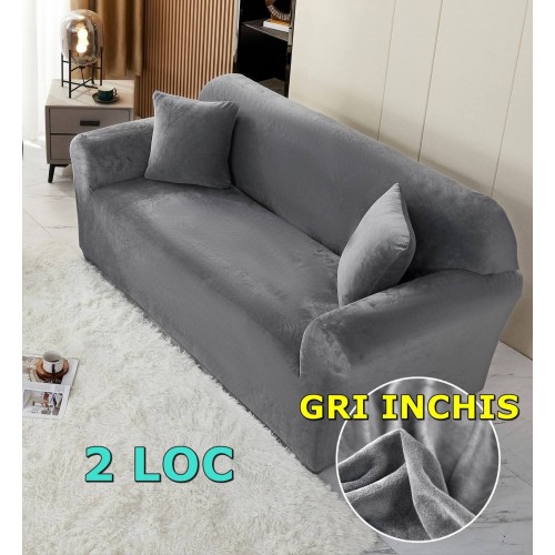 Husa de Canapea din Catifea 2 Locuri , GRI