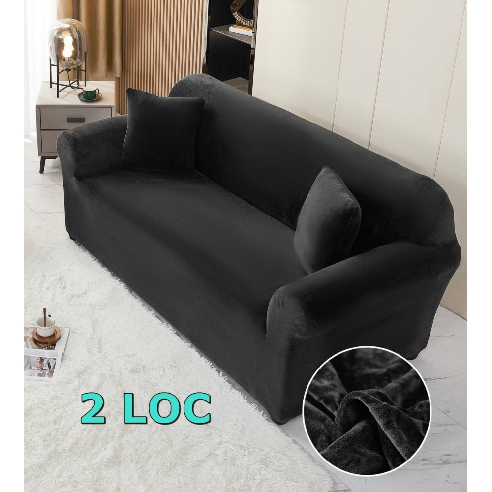 Husa de Canapea din Catifea 2 Locuri , NEGRU HUSE ELASTICE CATIFEA FOTOLII,CANAPELE SI COLTARE