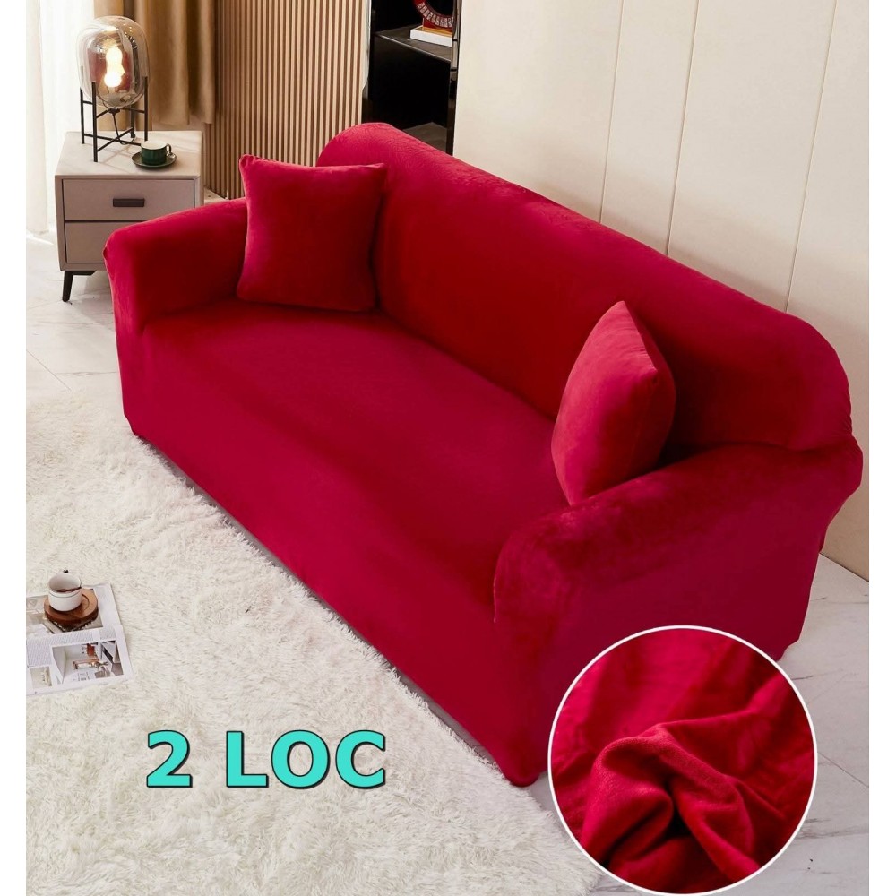 Husa de Canapea din Catifea 2 Locuri , ROSU HUSE ELASTICE CATIFEA FOTOLII,CANAPELE SI COLTARE