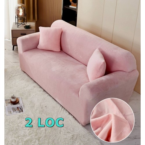 Husa de Canapea din Catifea 2 Locuri , ROZ DESCHIS