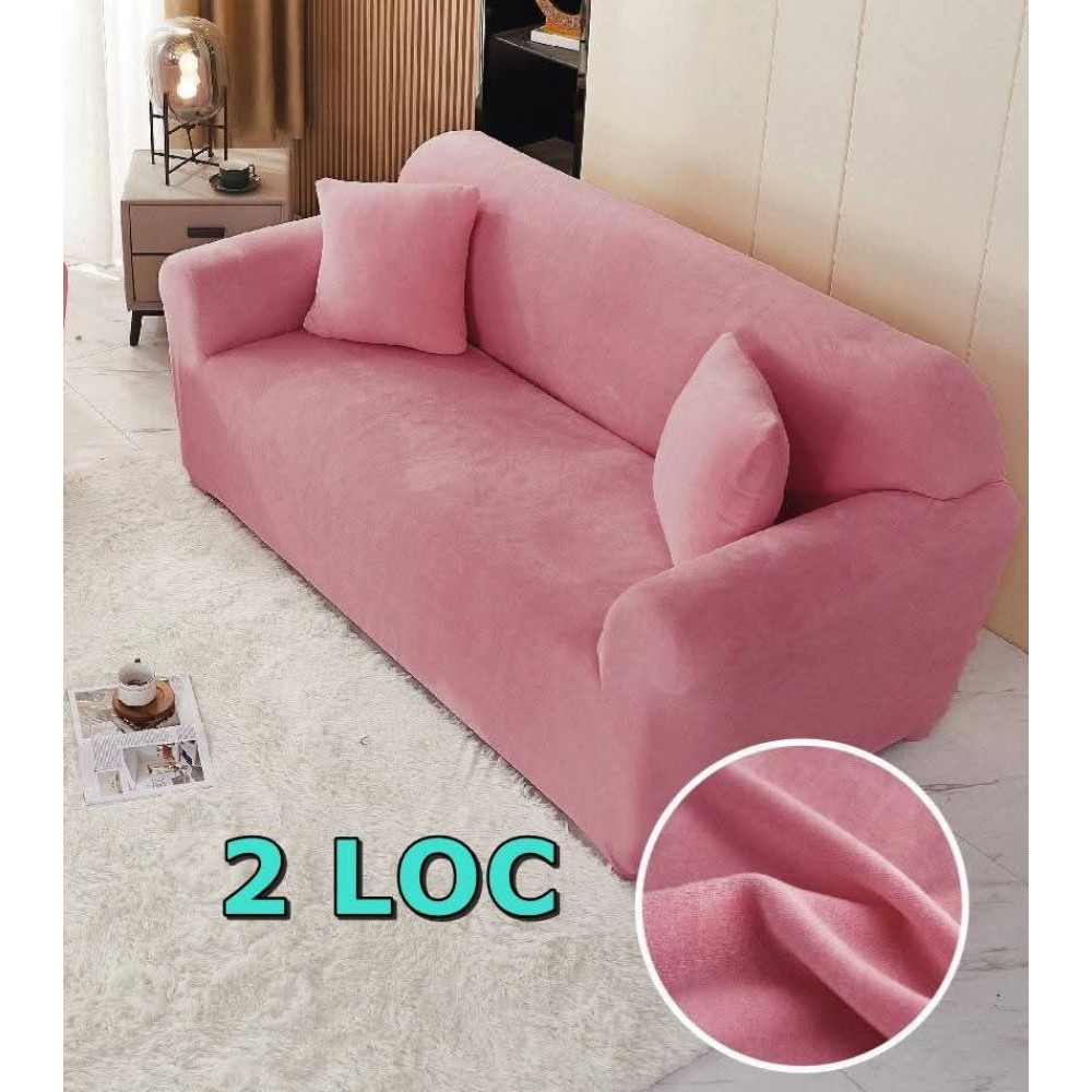 Husa de Canapea din Catifea 2 Locuri , ROZ INCHIS HUSE ELASTICE CATIFEA FOTOLII,CANAPELE SI COLTARE