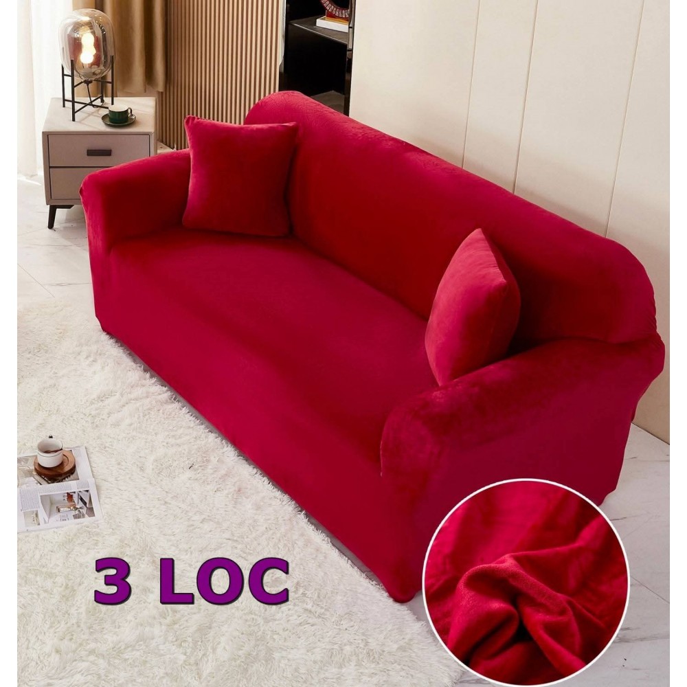 Husa de Canapea din Catifea 3 Locuri , ROSU HUSE ELASTICE CATIFEA FOTOLII,CANAPELE SI COLTARE