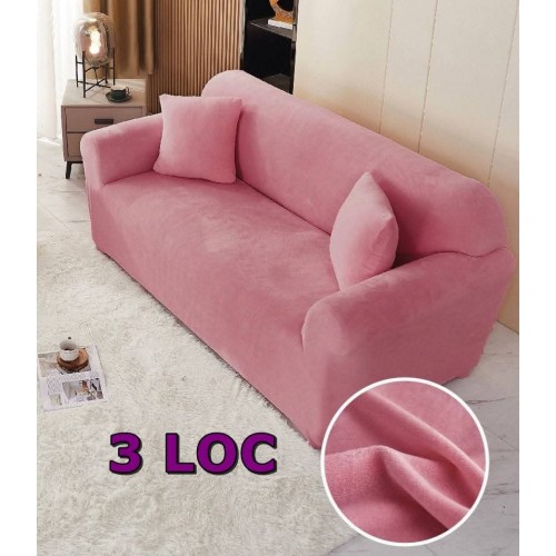 Husa de Canapea din Catifea 3 Locuri , ROZ INCHIS