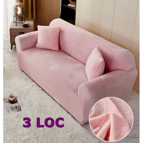 Husa de Canapea din Catifea 3 Locuri , ROZ DESCHIS