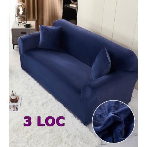 Husa de Canapea din Catifea 3 Locuri , BLEUMARIN