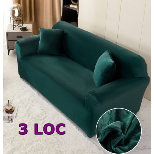 Husa de Canapea din Catifea 3 Locuri , VERDE SMARALD