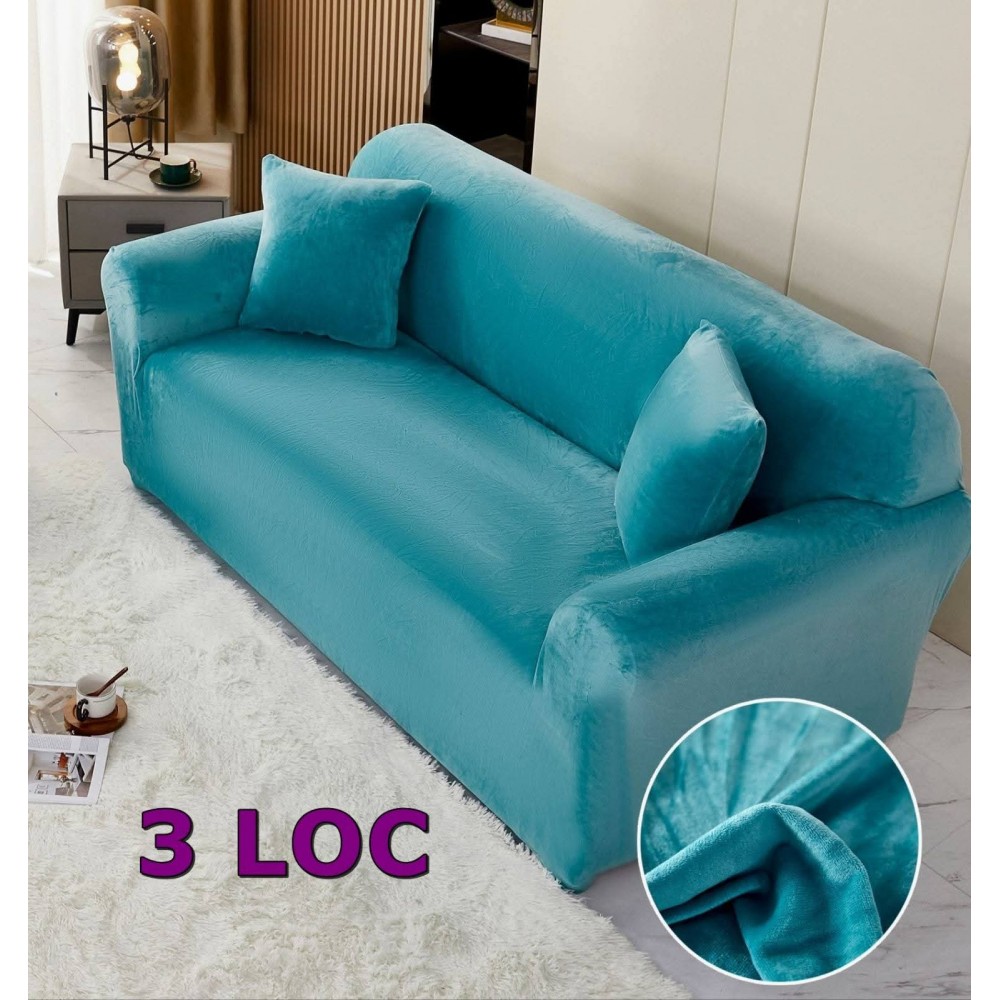 Husa de Canapea din Catifea 3 Locuri , TURQUOISE HUSE ELASTICE CATIFEA FOTOLII,CANAPELE SI COLTARE