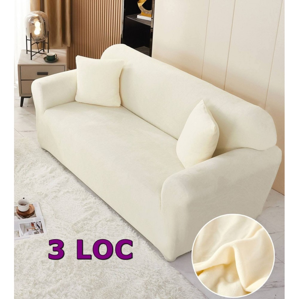 Husa de Canapea din Catifea 3 Locuri , CREM UNT HUSE ELASTICE CATIFEA FOTOLII,CANAPELE SI COLTARE