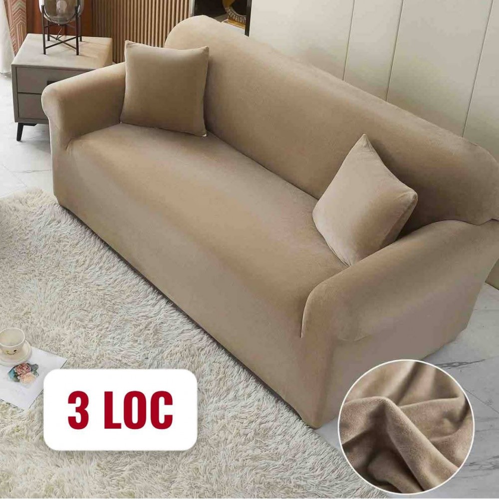Husa de Canapea din Catifea 3 Locuri , CAPPUCCINO HUSE ELASTICE CATIFEA FOTOLII,CANAPELE SI COLTARE
