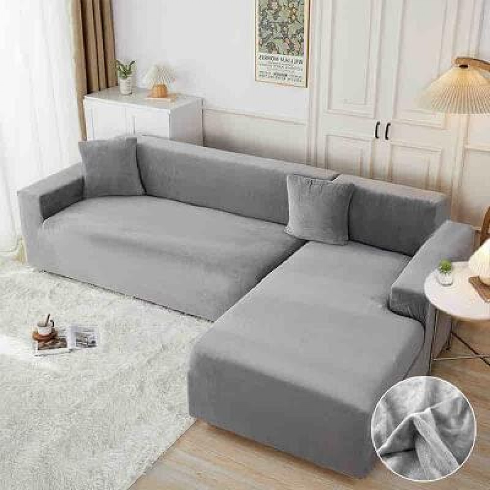 Husa de Coltar din Catifea , GRI DESCHIS HUSE ELASTICE CATIFEA FOTOLII,CANAPELE SI COLTARE