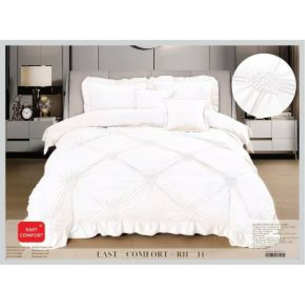 Lenjerie Luxury din Catifea, 6 Piese cu Inimi Brodate si Volanas, ALB RH11