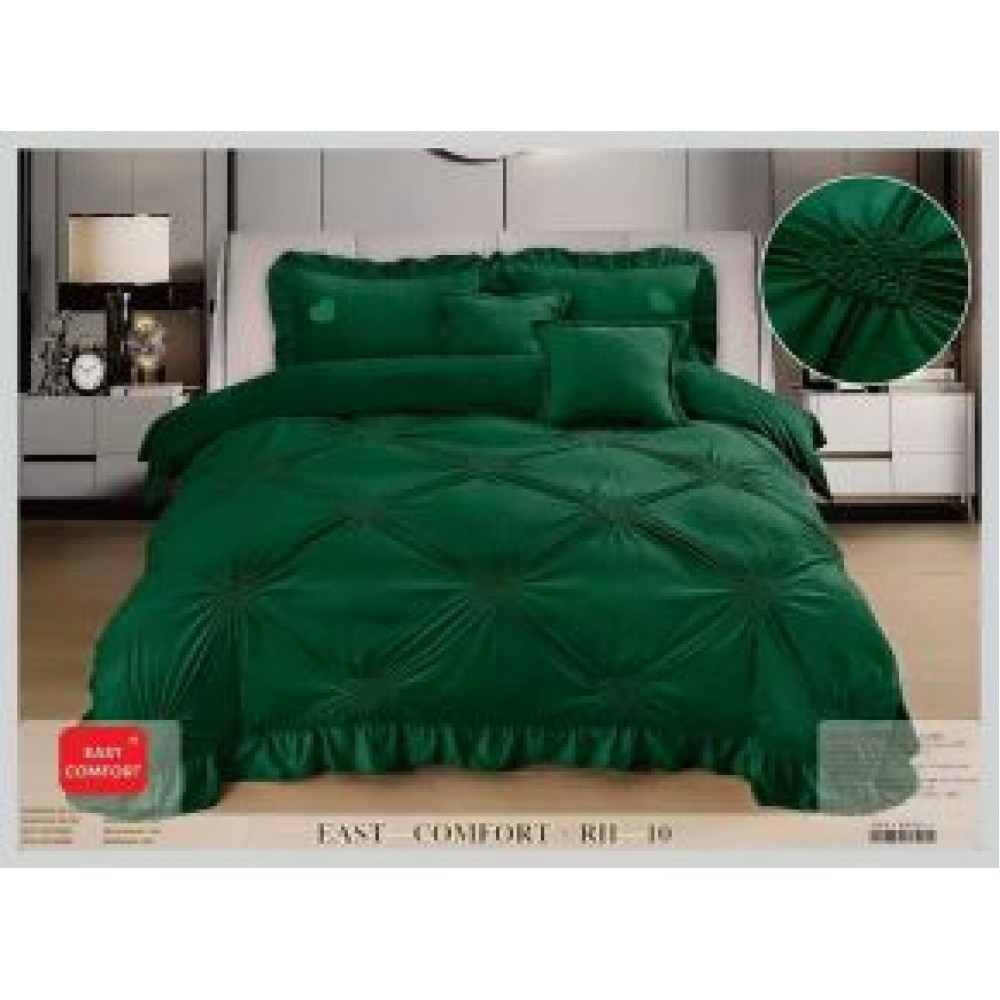 Lenjerie Luxury din Catifea, 6 Piese cu Inimi Brodate si Volanas, VERDE RH10 LENJERII CATIFEA 4 PIESE
