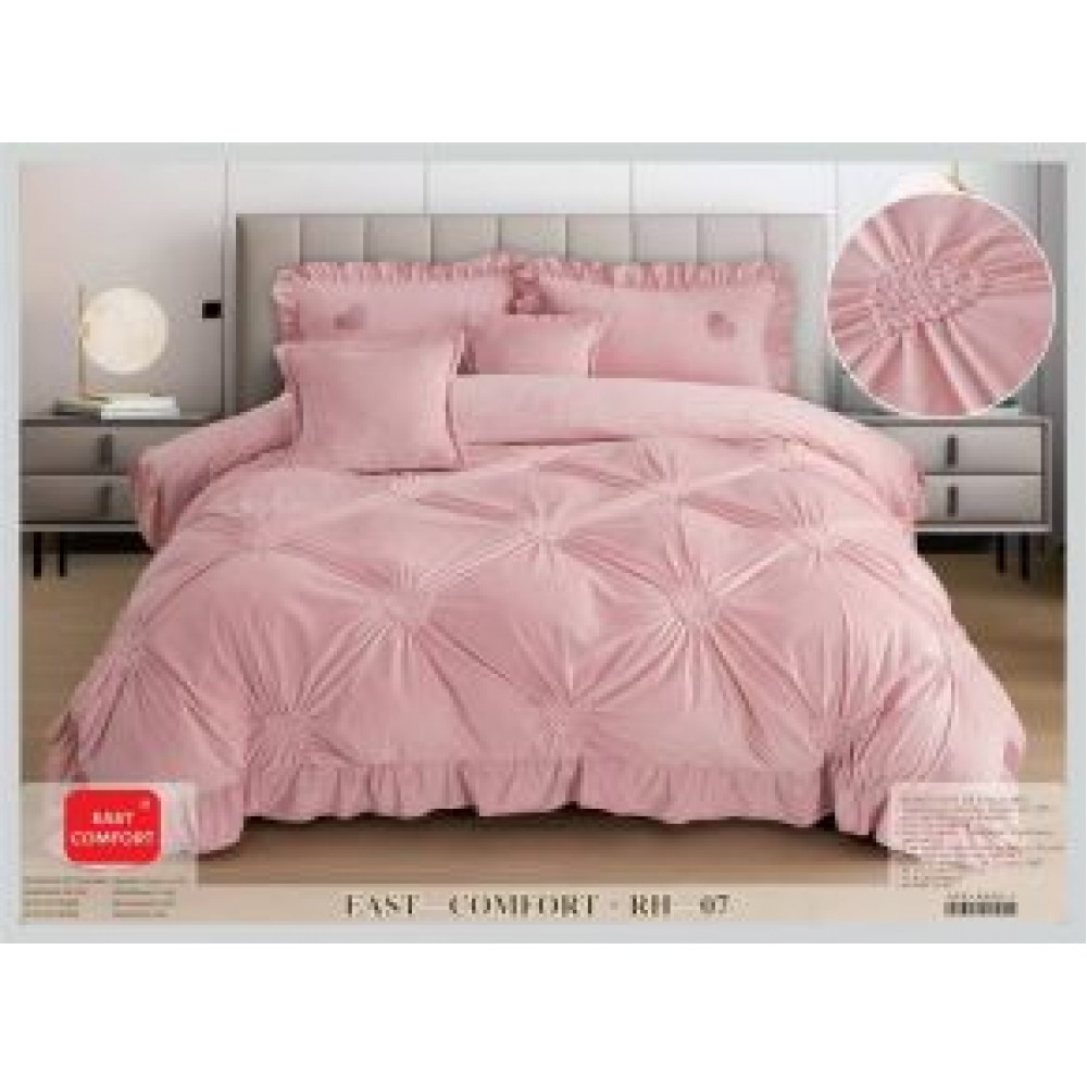 Lenjerie Luxury din Catifea, 6 Piese cu Inimi Brodate si Volanas, ROZ RH7 LENJERII CATIFEA 4 PIESE