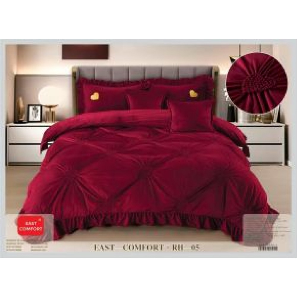 Lenjerie Luxury din Catifea, 6 Piese cu Inimi Brodate si Volanas, BORDO  RH5 LENJERII CATIFEA 4 PIESE
