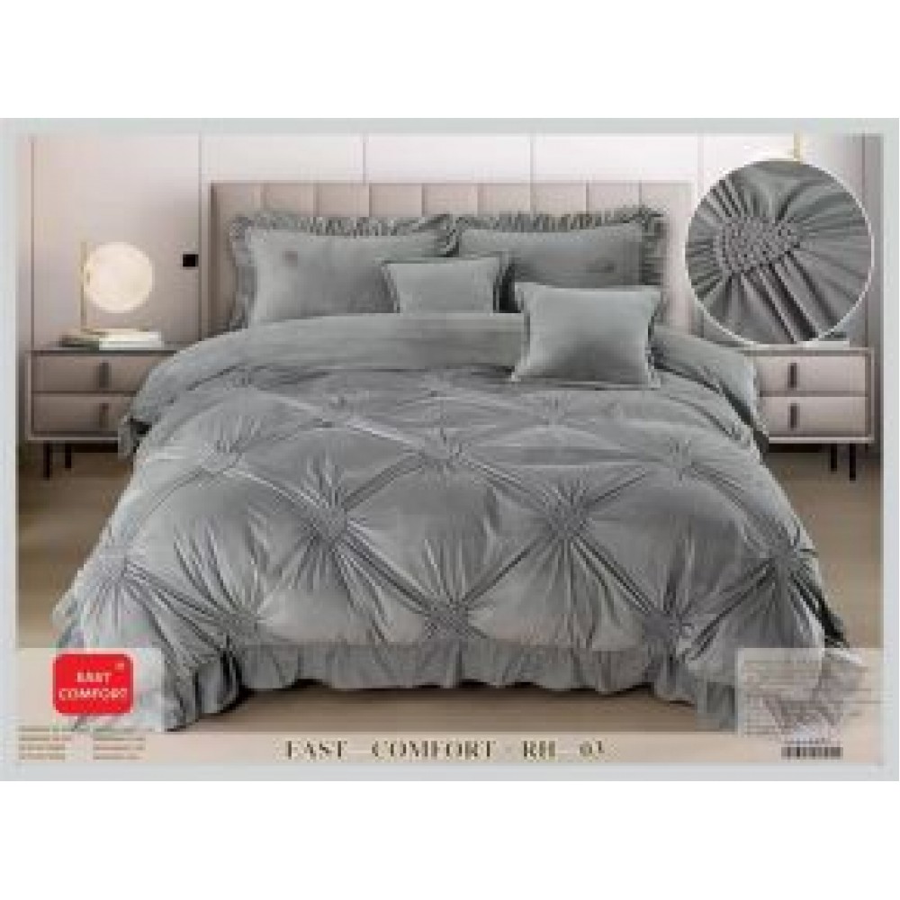 Lenjerie Luxury din Catifea, 6 Piese cu Inimi Brodate si Volanas, GRI DESCHIS RH3 LENJERII CATIFEA 4 PIESE