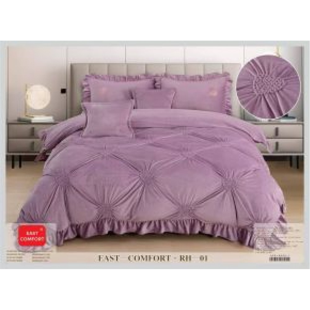 Lenjerie Luxury din Catifea, 6 Piese cu Inimi Brodate si Volanas, LILA RH1 LENJERII CATIFEA 4 PIESE
