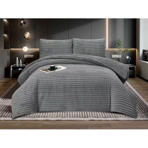 Pilota cocolino cu blăniță 200x230 și 2 fețe de pernă 50x75 dungi gri închis   pcsz10