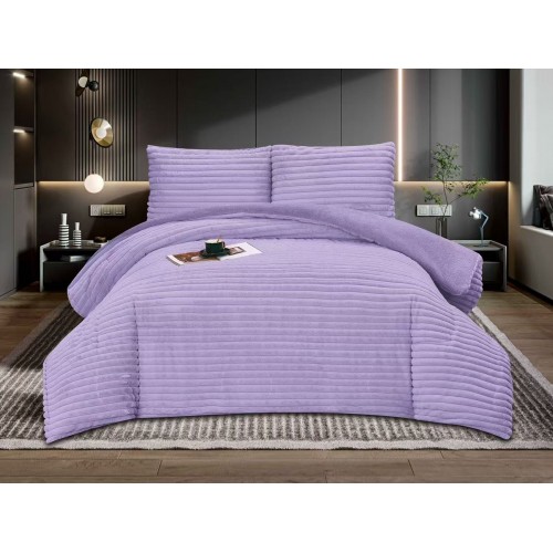 Pilota cocolino cu blăniță 200x230 și 2 fețe de pernă 50x75 dungi lila   pcsz11