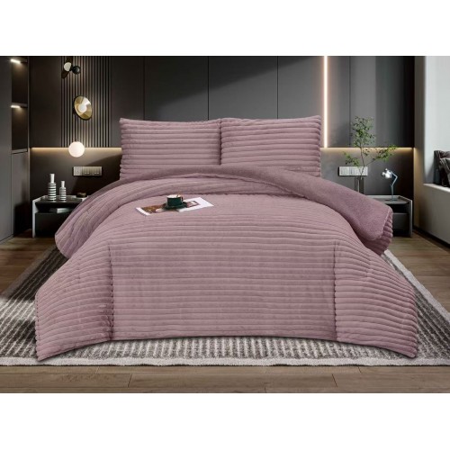 Pilota cocolino cu blăniță 200x230 și 2 fețe de pernă cu 50x75 dungi grej   pcsz12