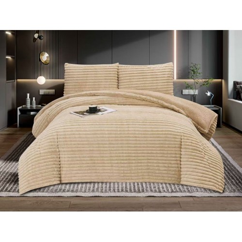Pilota cocolino cu blăniță 200x230 și 2 fețe de pernă cu 50x75 dungi bej   pcsz13