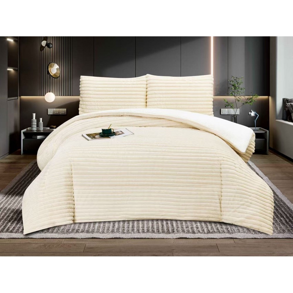 Pilota cocolino cu blăniță 200x230 și 2 fețe de pernă cu 50x75 dungi ivoire   pcsz14 PILOTE COCOLINO 3 PIESE
