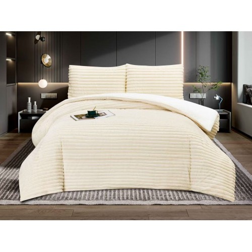 Pilota cocolino cu blăniță 200x230 și 2 fețe de pernă cu 50x75 dungi ivoire   pcsz14