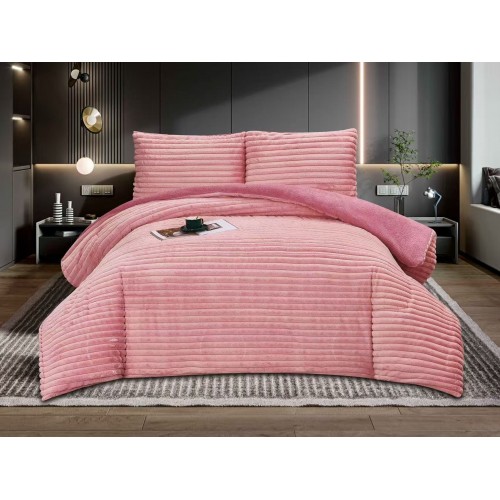 Pilota cocolino cu blăniță 200x230 și 2 fețe de pernă cu 50x75 dungi roz   pcsz15