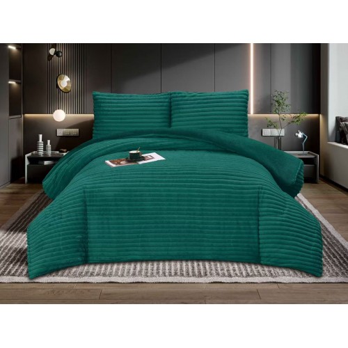 Pilota cocolino cu blăniță 200x230 și 2 fețe de pernă cu 50x75 dungi verde smarald    pcsz16