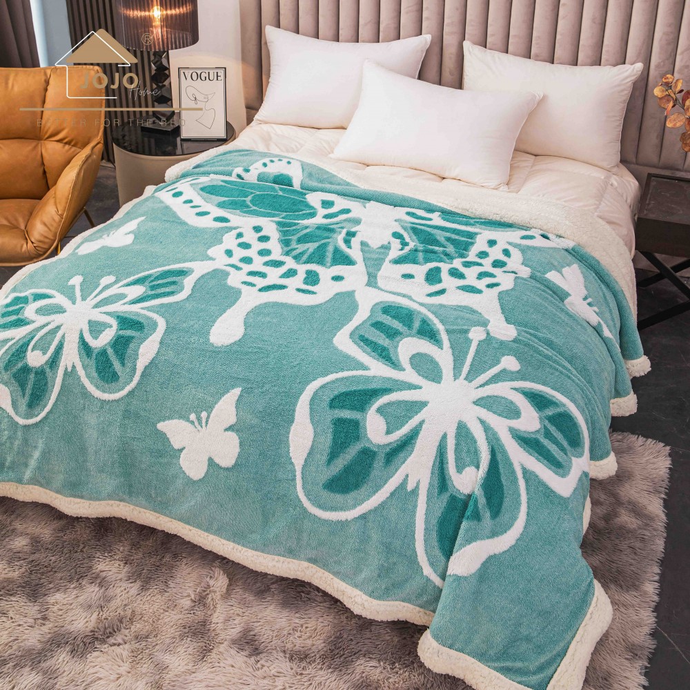 Pătură Cocolino 3D cu Blăniță – Moale, Călduroasă și Elegantă, Imprimeu Fluture, 200×230 cm-Turcoaz PBFJ5 PATURI FLUTURI 3D