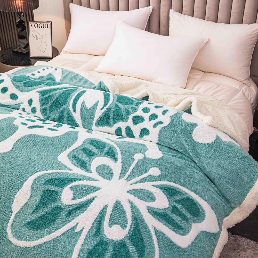Pătură Cocolino 3D cu Blăniță – Moale, Călduroasă și Elegantă, Imprimeu Fluture, 200×230 cm-Turcoaz PBFJ5 PATURI FLUTURI 3D