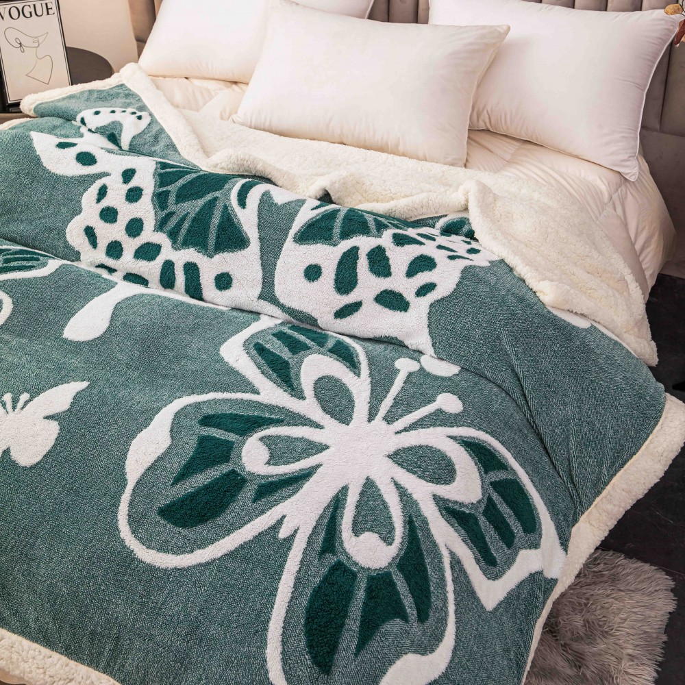 Pătură Cocolino 3D cu Blăniță – Moale, Călduroasă și Elegantă, Imprimeu Fluture, 200×230 cm-Verde PBFJ4 PATURI FLUTURI 3D