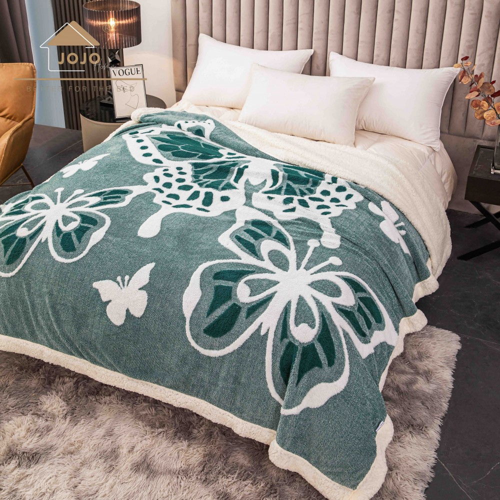 Pătură Cocolino 3D cu Blăniță – Moale, Călduroasă și Elegantă, Imprimeu Fluture, 200×230 cm-Verde PBFJ4 PATURI FLUTURI 3D