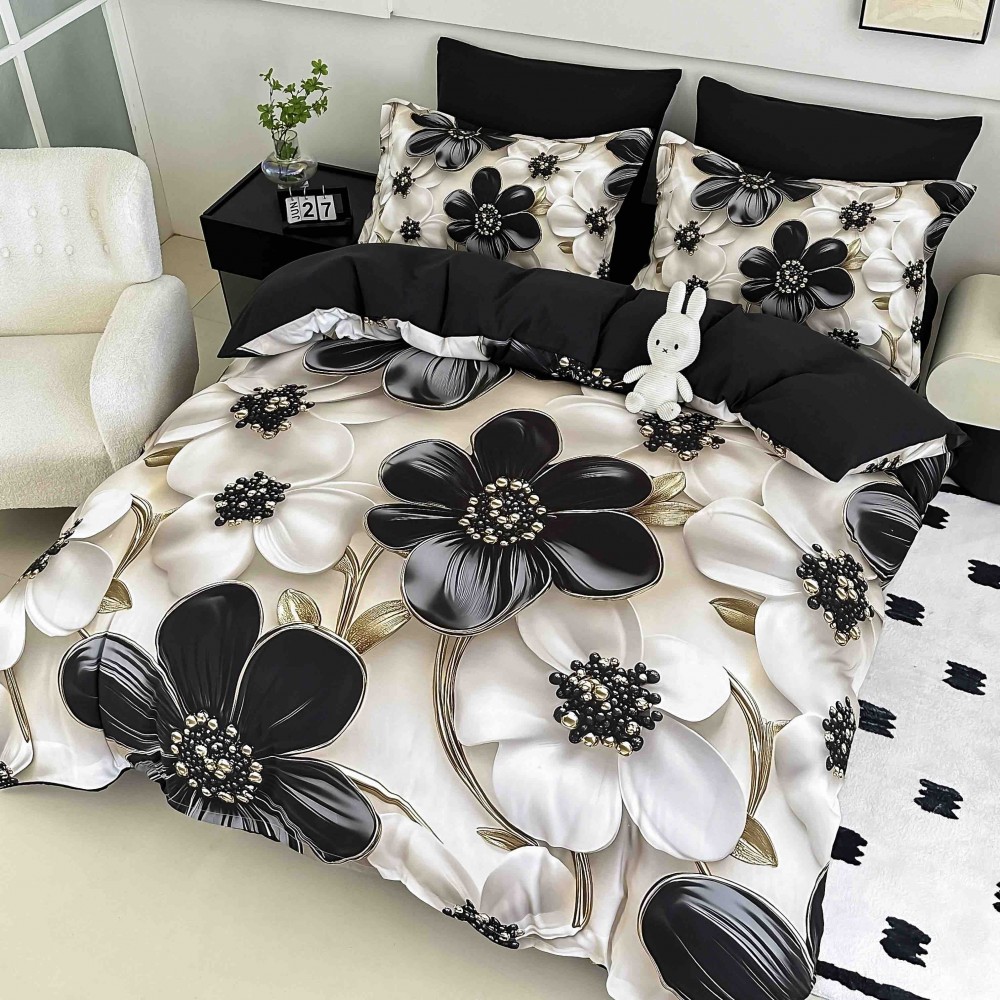 Set Lenjerie de Pat cu Elastic, Finet, 3D, 4 Piese J1PE39 LENJERII DIN FINET 4 PIESE / 1 PERSOANA 3D