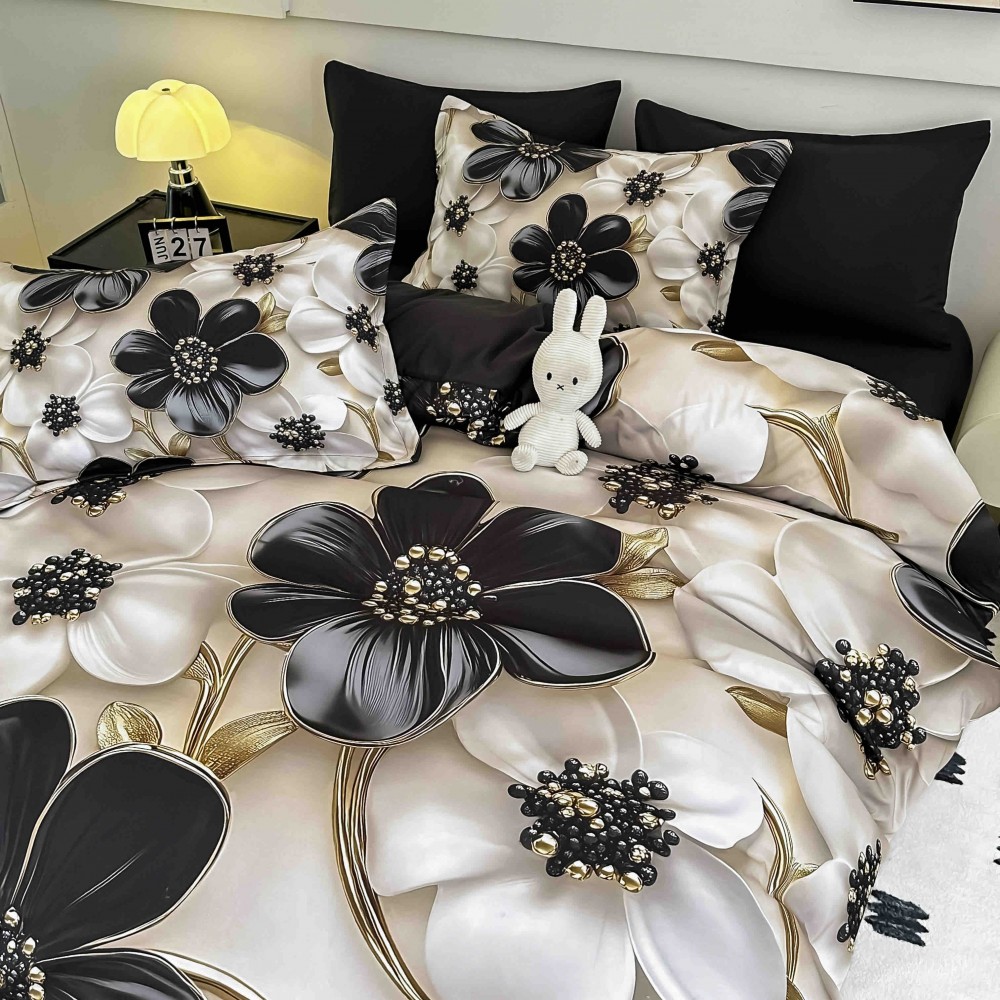 Set Lenjerie de Pat cu Elastic, Finet, 3D, 4 Piese J1PE39 LENJERII DIN FINET 4 PIESE / 1 PERSOANA 3D