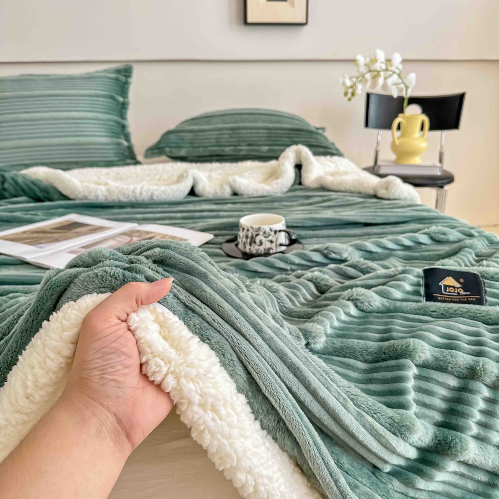 Set Pătură TURQOISE3D din Blăniță Artificială de Iepure & 2 Fețe de Pernă PBPJ7 PATURA PLIC CU BLANITA