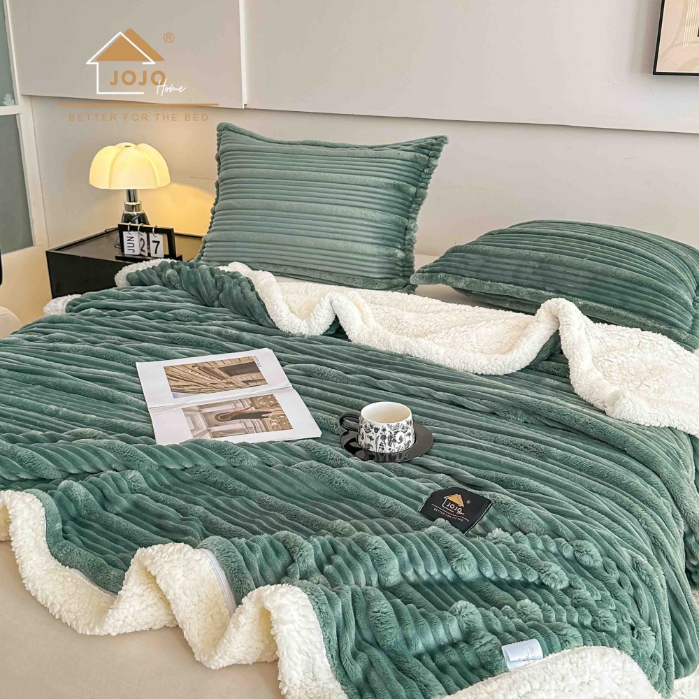 Set Pătură TURQOISE3D din Blăniță Artificială de Iepure & 2 Fețe de Pernă PBPJ7 PATURA PLIC CU BLANITA